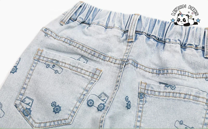 LEZONKIDS - Calças jeans personalizáveis para meninos com cintura elástica e abertura nos pés, estampa de desenho animado
